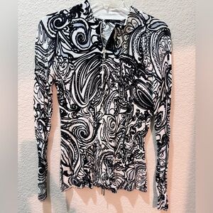 Mosca fitted zipper women’s black and white sweater sz. L